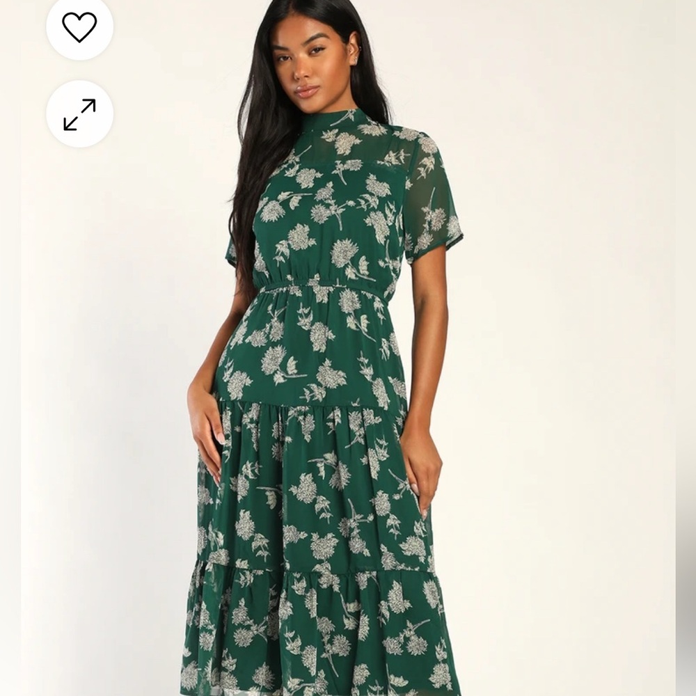 Floral Dressed Up Dark Green Floral Print Midi Dress